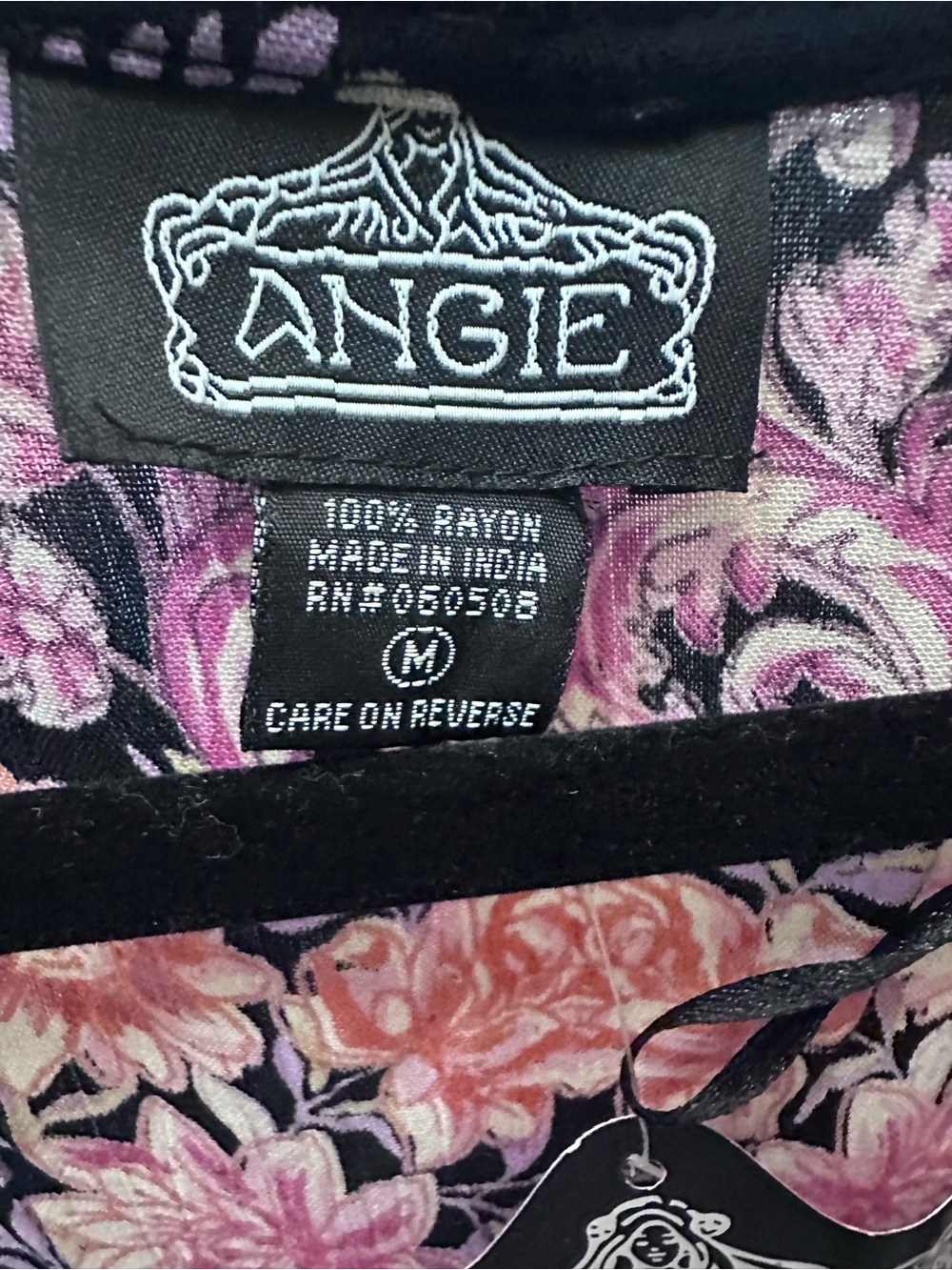 Angie Black Kimono Cardigan with Pink Floral Trim - Picture 7 of 7